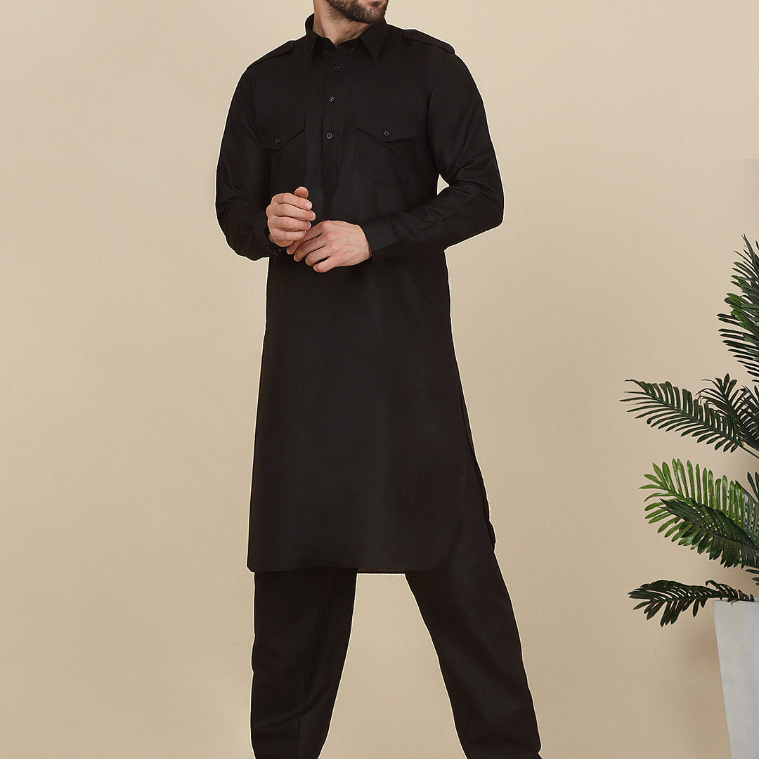 KRAFT INDIA Men's Cotton Pathani Kurta with Drawstring Salwar Set