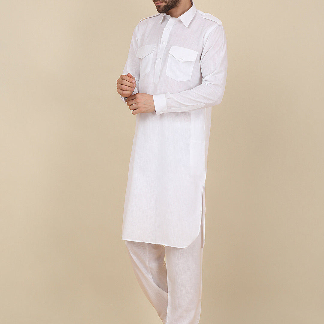 KRAFT INDIA Men's Cotton Pathani Kurta with Drawstring Salwar Set