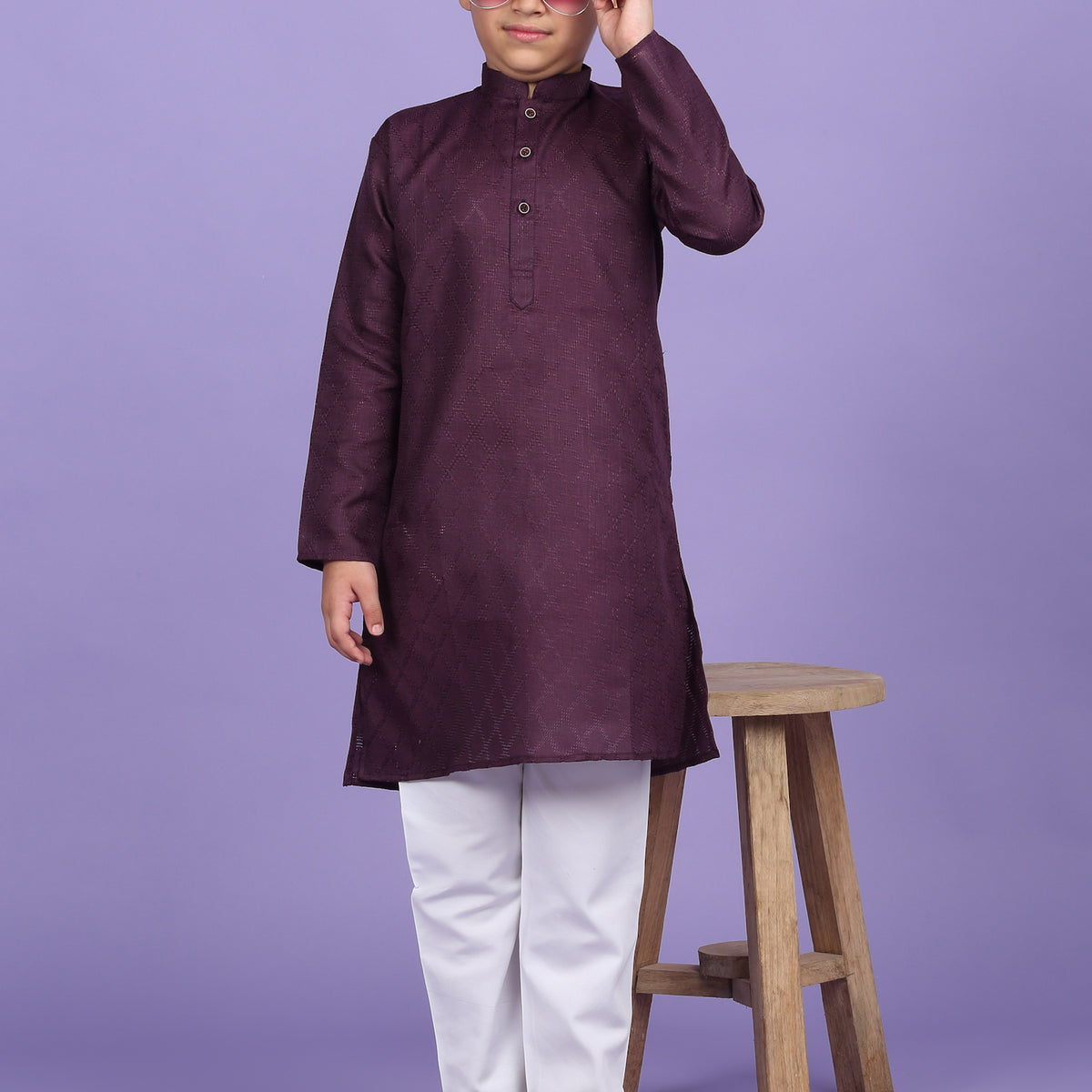 Cotton Blend Woven Design Kurta Set