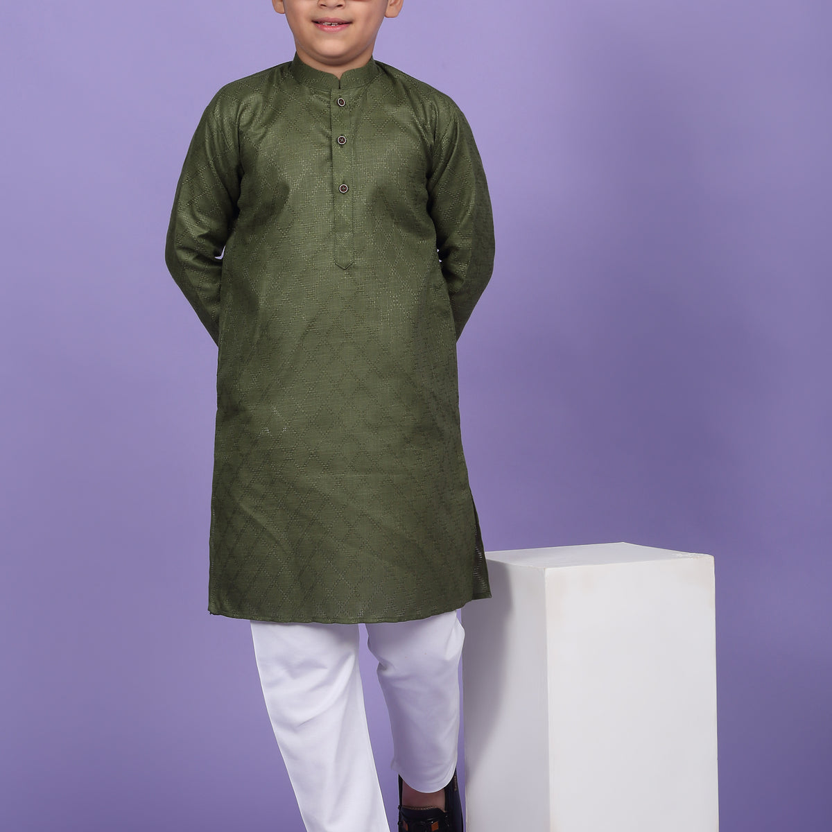 Cotton Blend Woven Design Kurta Set