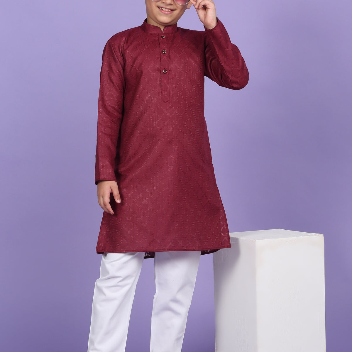 Cotton Blend Woven Design Kurta Set