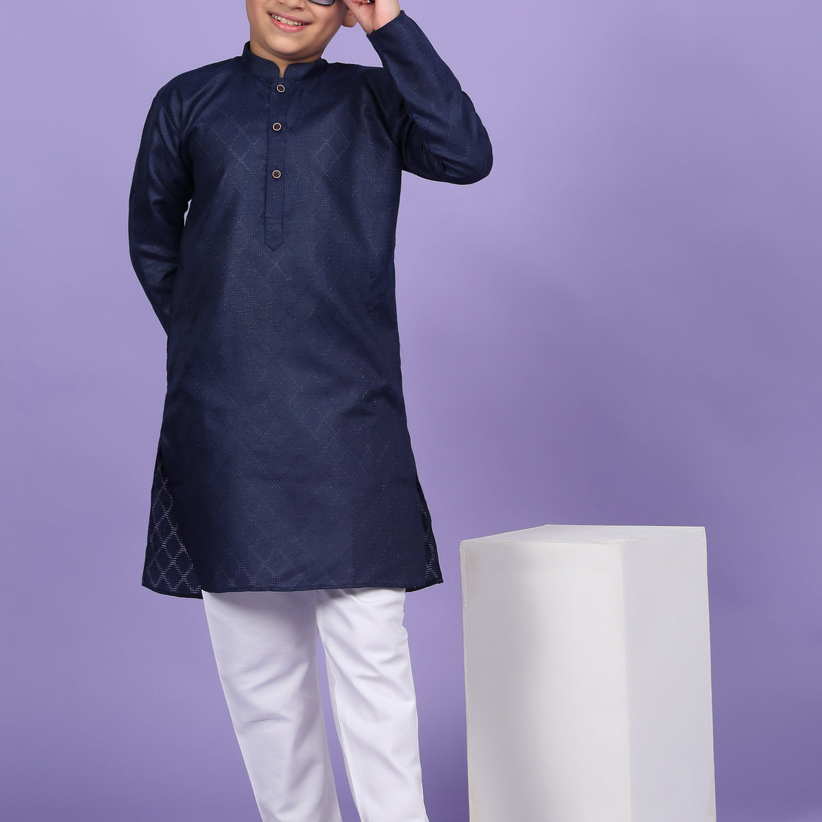 Cotton Blend Woven Design Kurta Set