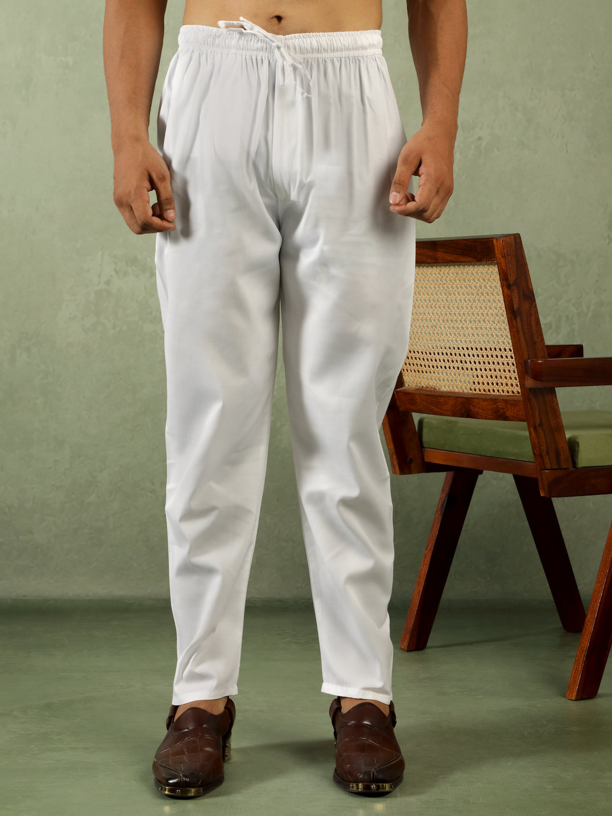 Men's Cotton Geometric Patterned Straight Kurta with Trouser Set - Beige