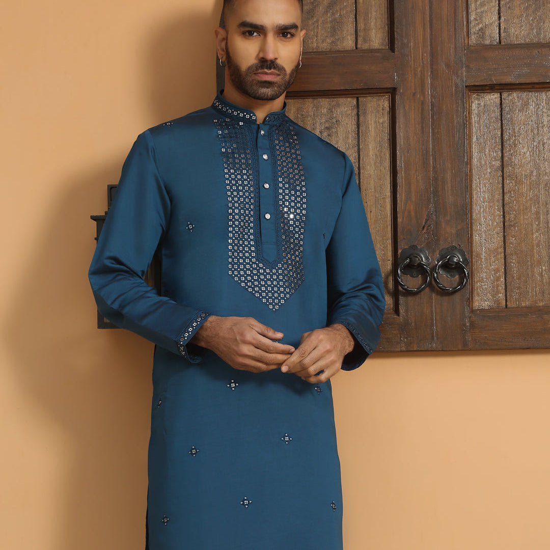 LUXE- Cotton Silk Yoke Design Sequined Embroidered Neckline Straight Kurta