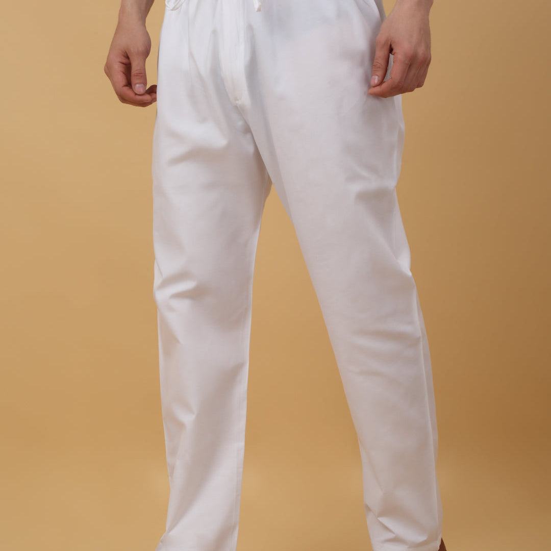 KRAFT INDIA Men's Cotton Blend White Elastic Waistband Churidar for Kurta