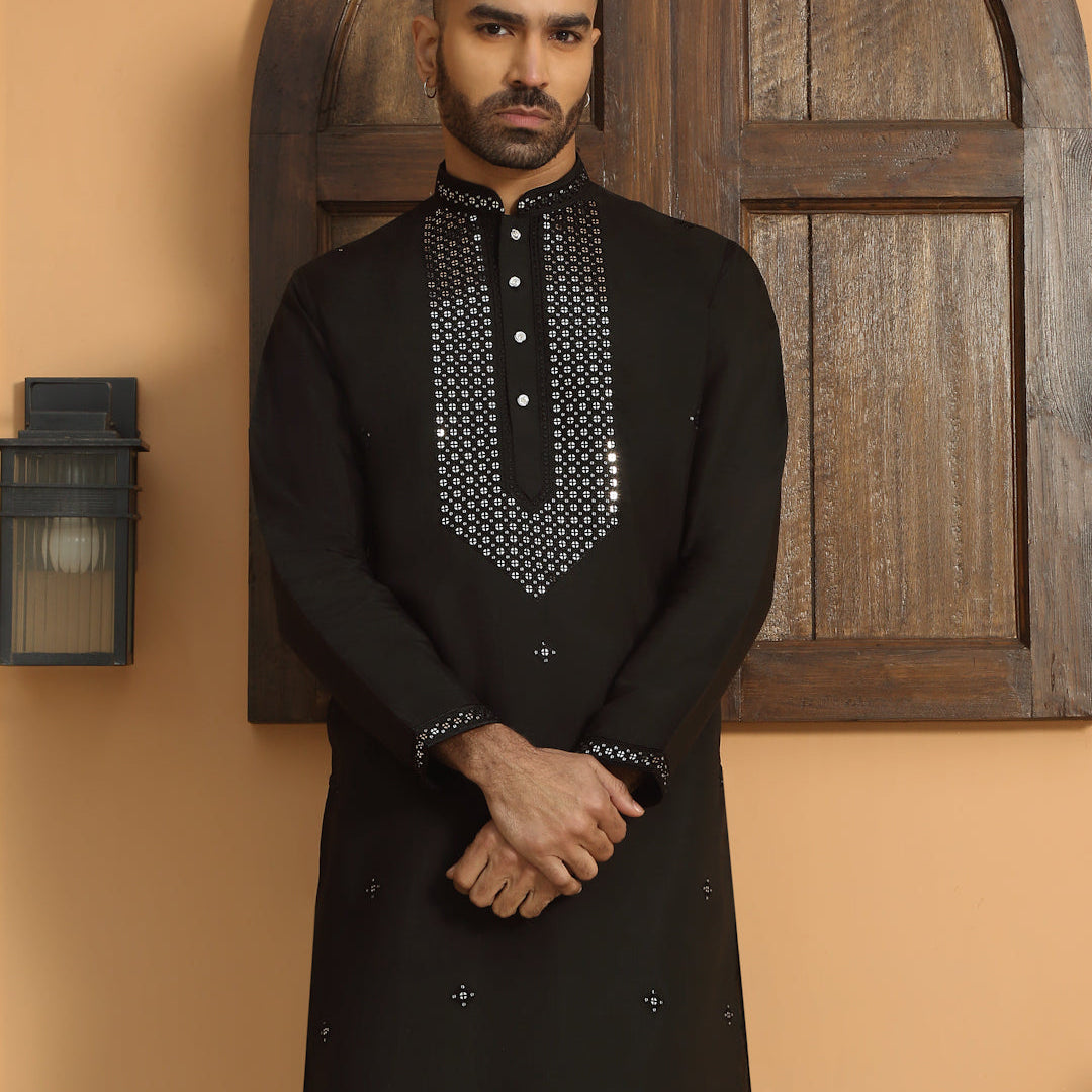 LUXE- Cotton Silk Yoke Design Sequined Embroidered Neckline Straight Kurta