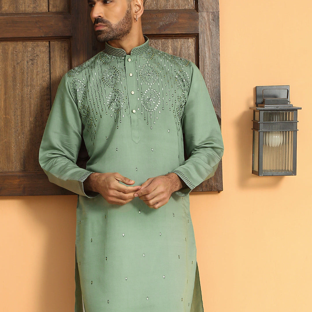 LUXE- Cotton Silk Embroidered Sequins Work Kurta