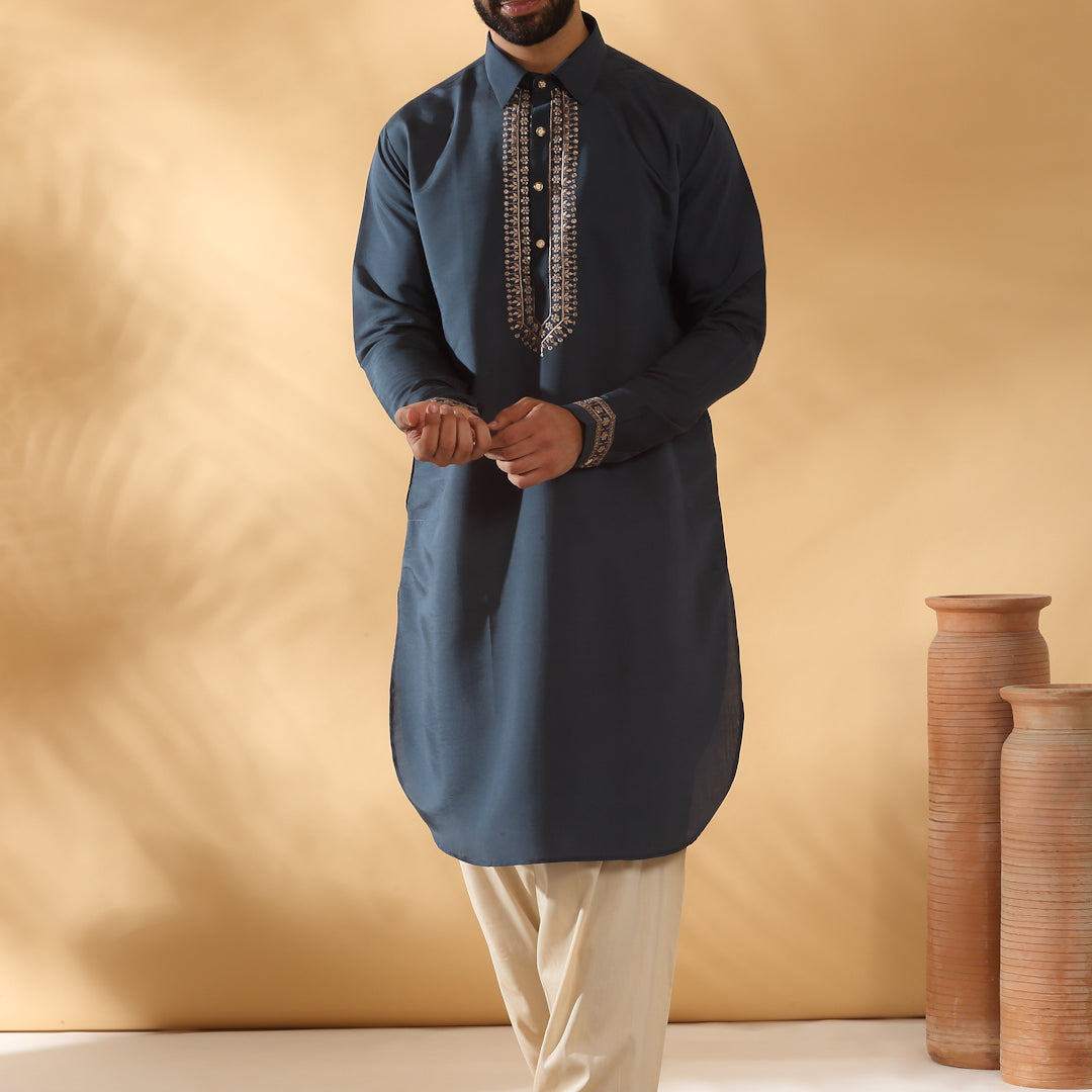 LUXE- Cotton Silk Yoke Design Kurta With Beige Elastic Waistband Salwar Set