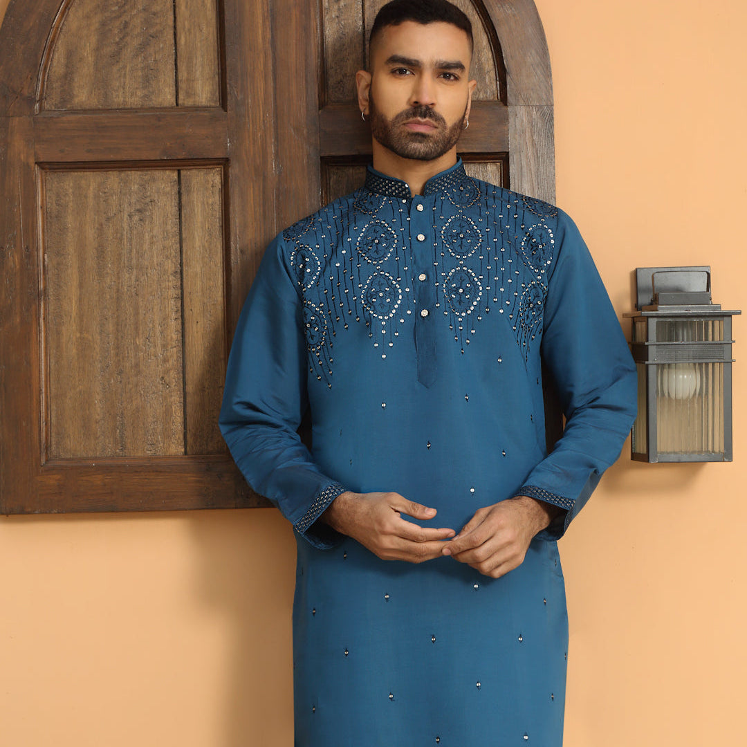 LUXE- Cotton Silk Embroidered Sequins Work Kurta