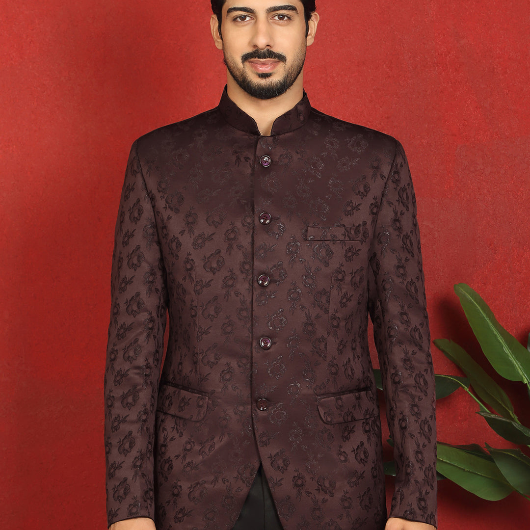 Jacquard Floral Self-Design Bandhgala Western Party 1 Piece Coat