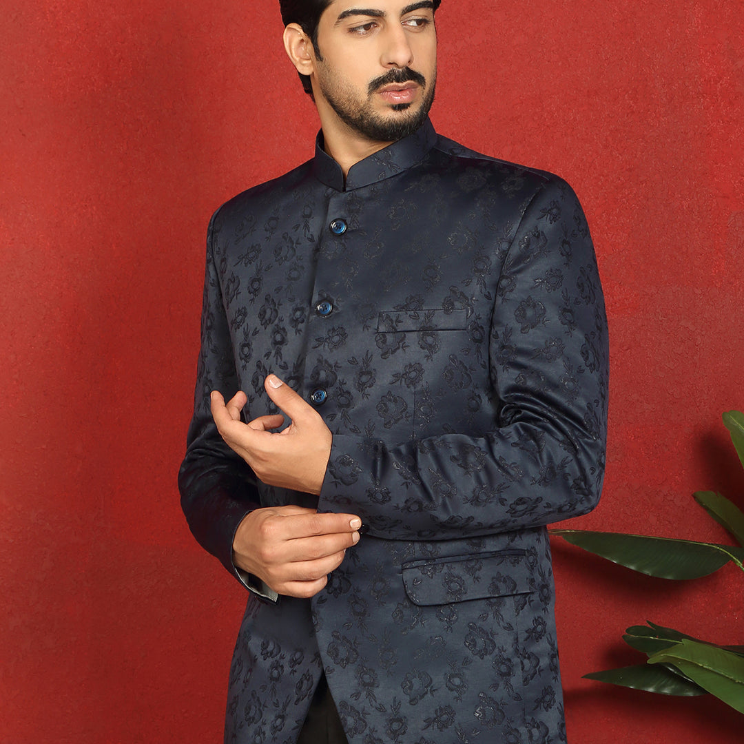 Jacquard Floral Self-Design Bandhgala Western Party 1 Piece Coat