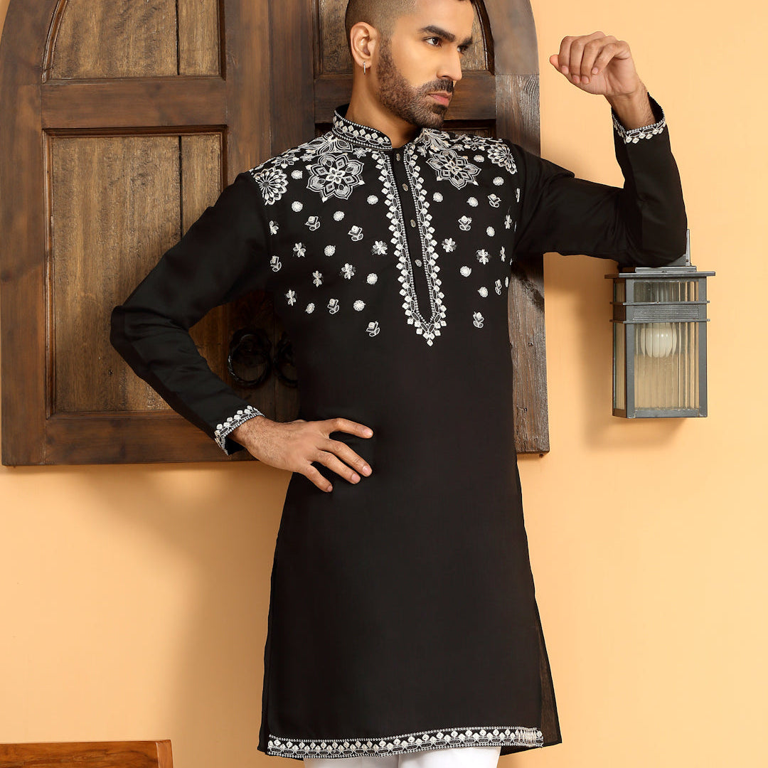 LUXE- Floral Heavy Embroidered Sequinned Kurta