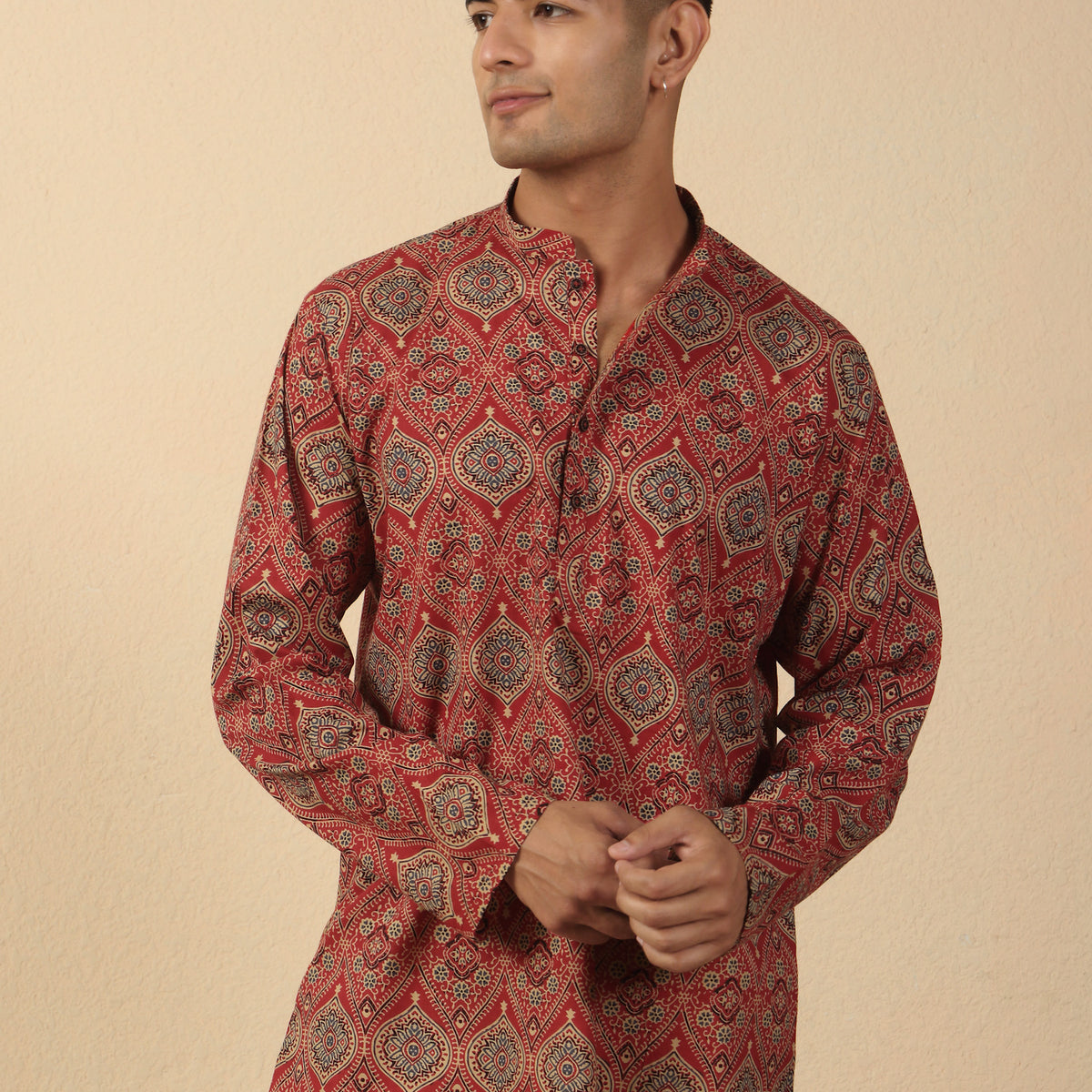 Men Jaipuri Printed Pure Cotton Short Kurta