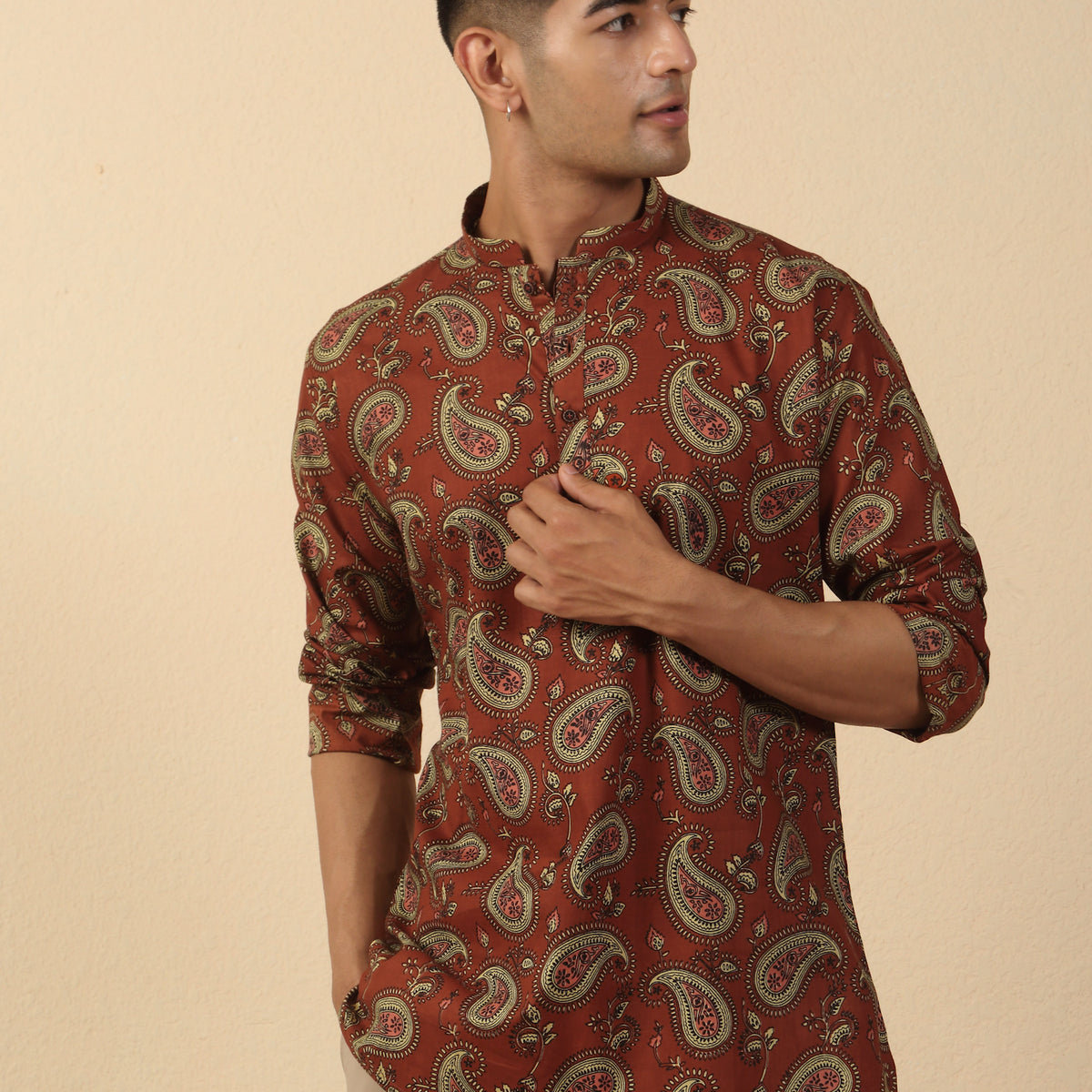 Men Jaipuri Printed Pure Cotton Short Kurta