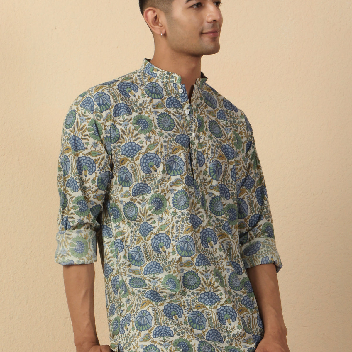 Men Jaipuri Printed Pure Cotton Short Kurta