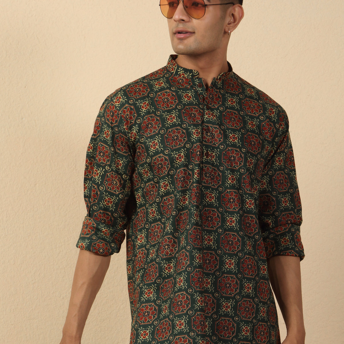 Men Jaipuri Printed Pure Cotton Short Kurta