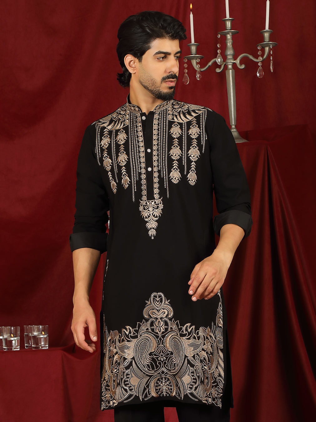 Luxe Men's Japanese Ethnic Motifs Heavy Embroidered with Sequin Work Kurta