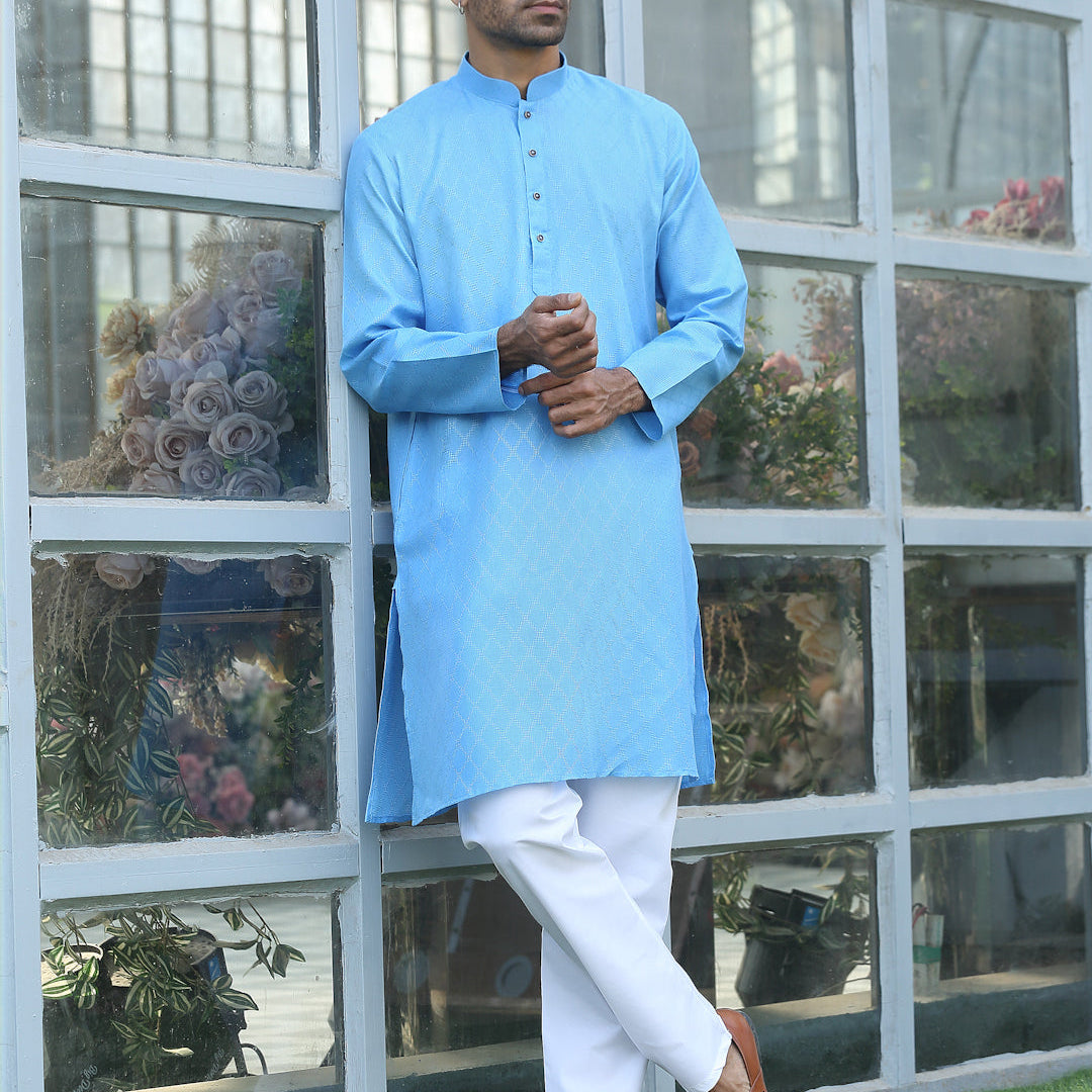 Cotton Blend Woven Self Design Kurta Pyjama Set