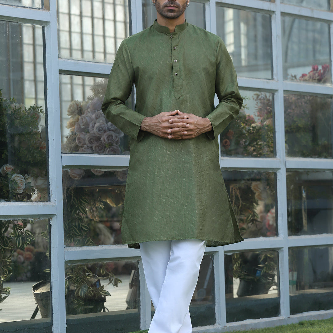 Cotton Blend Woven Self Design Kurta Pyjama Set