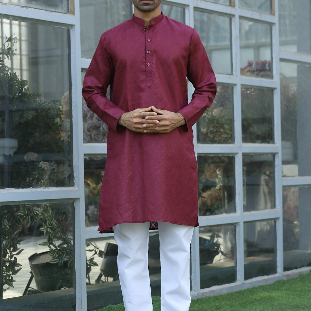 Cotton Blend Woven Self Design Kurta Pyjama Set