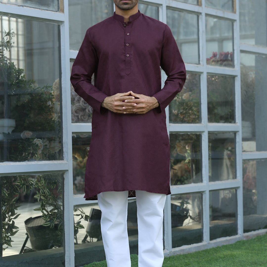 Cotton Blend Woven Self Design Kurta Pyjama Set
