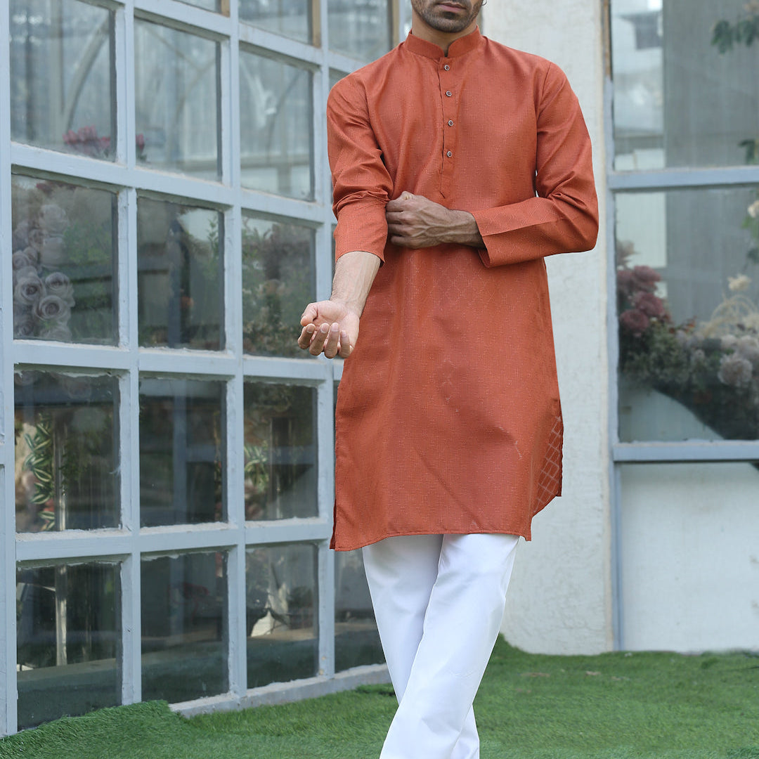 Cotton Blend Woven Self Design Kurta Pyjama Set