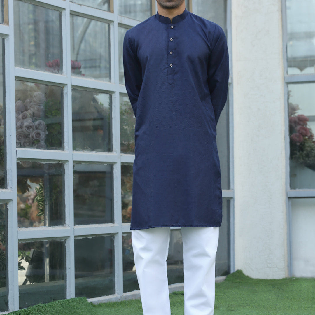 Cotton Blend Woven Self Design Kurta Pyjama Set