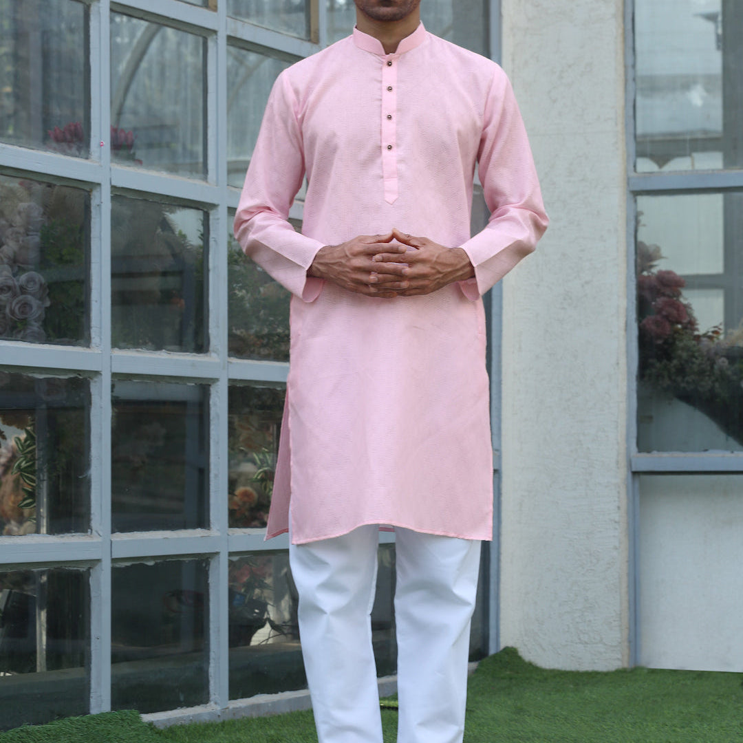 Cotton Blend Woven Self Design Kurta Pyjama Set