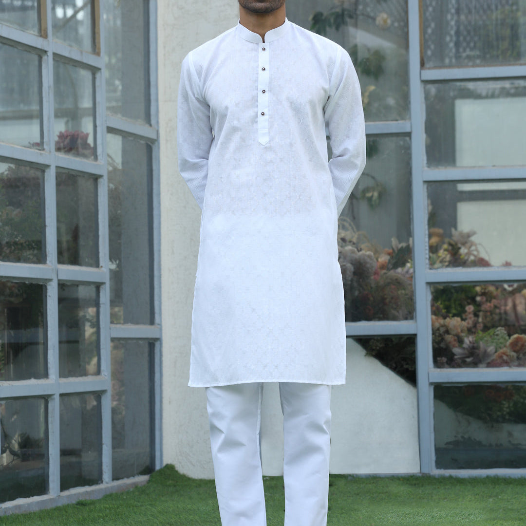 Cotton Blend Woven Self Design Kurta Pyjama Set