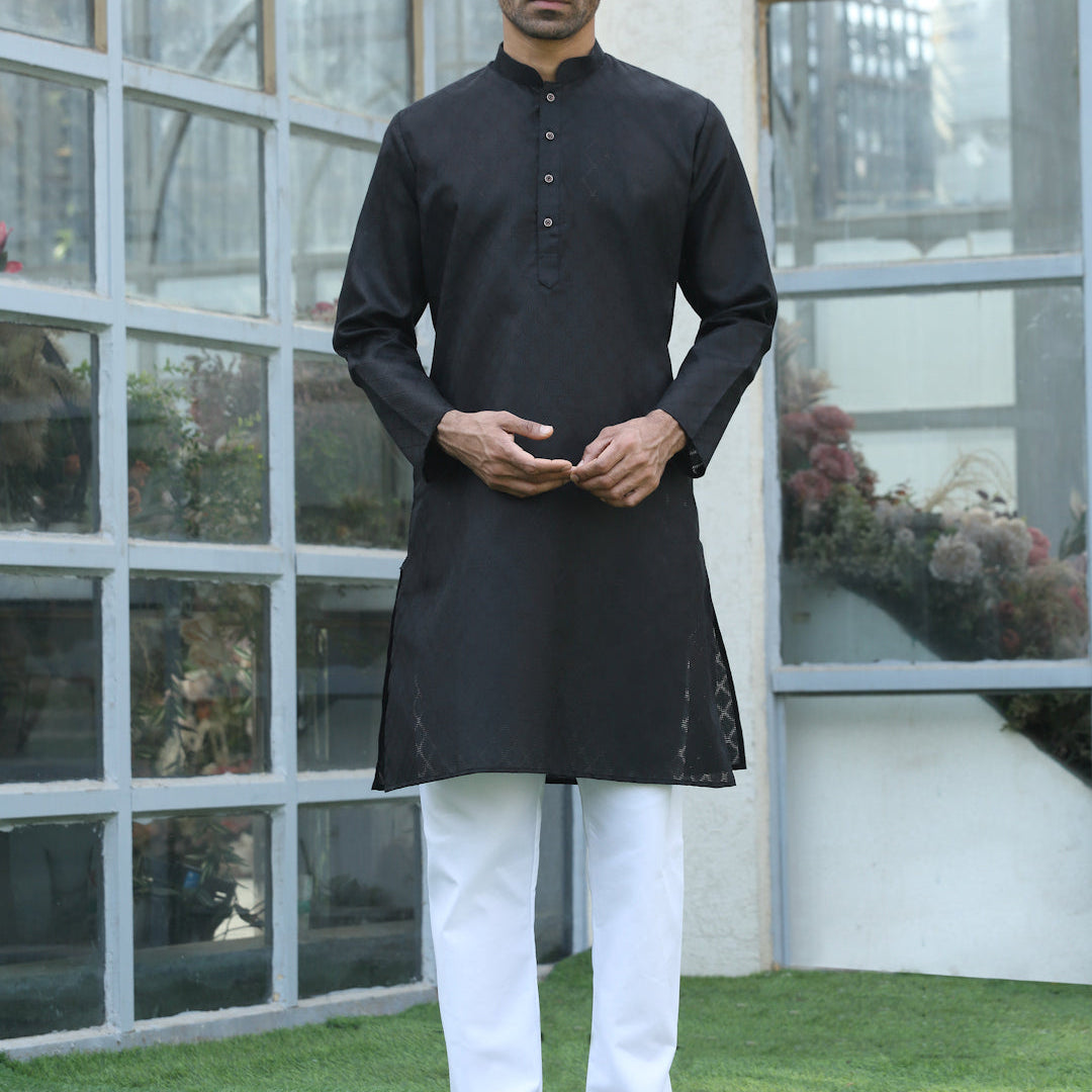 Cotton Blend Woven Self Design Kurta Pyjama Set
