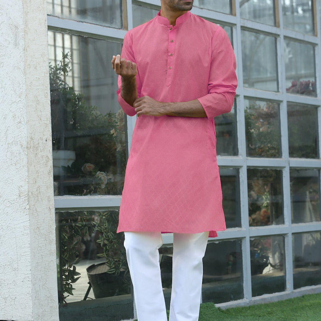 Cotton Blend Woven Self Design Kurta Pyjama Set