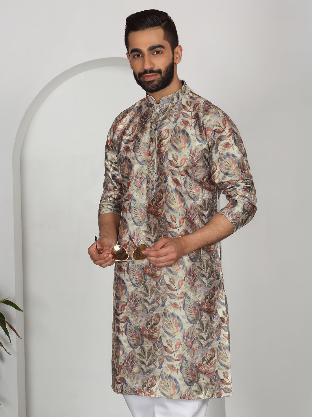 Silk Blend Floral Printed Straight Kurta