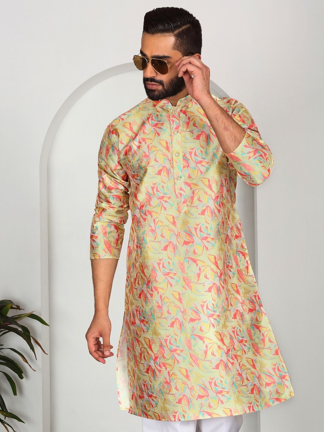 Silk Blend Floral Printed Straight Kurta