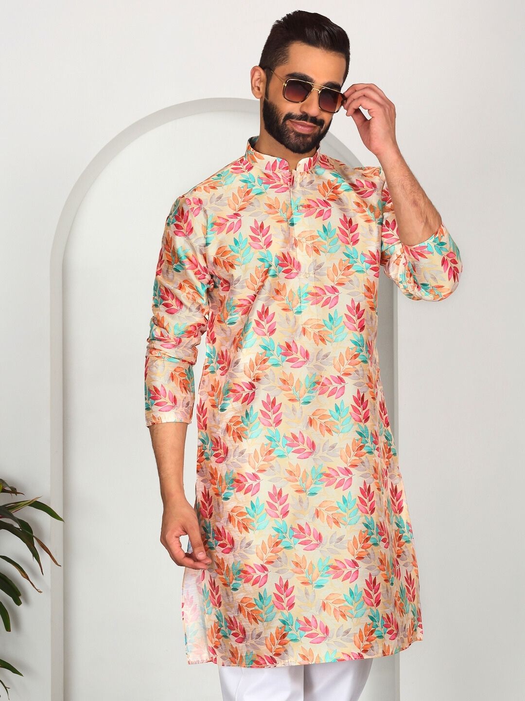 Silk Blend Floral Printed Straight Kurta