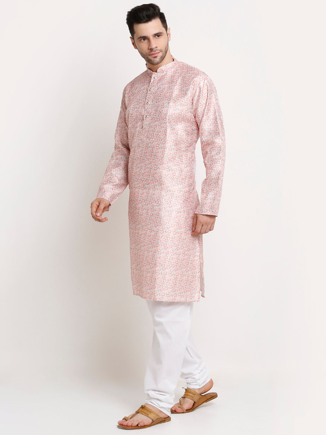 Men's Thread Work Sequence Kurta & White Churidar Set