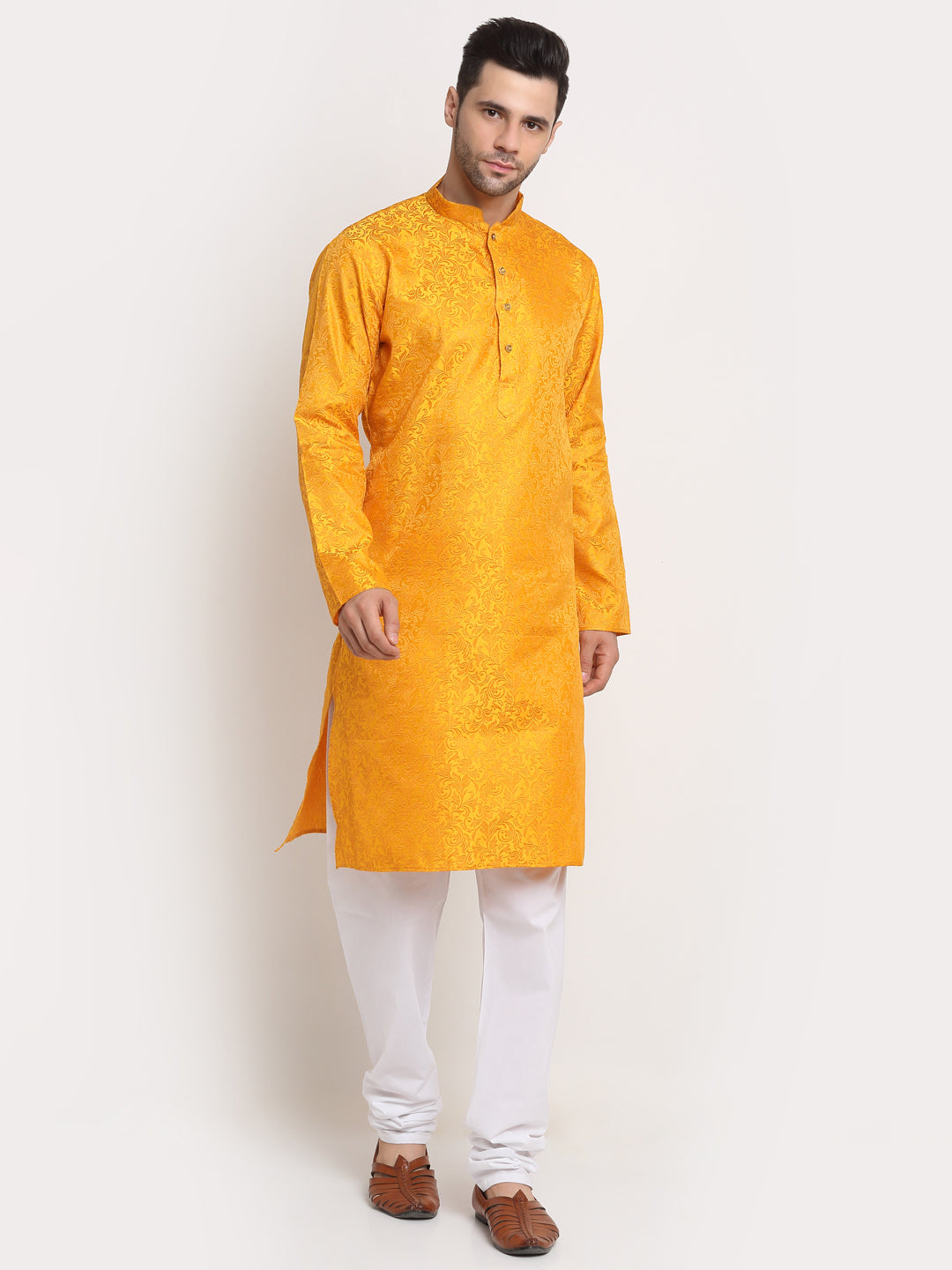 Men's Woven Design Silk Blend Kurta