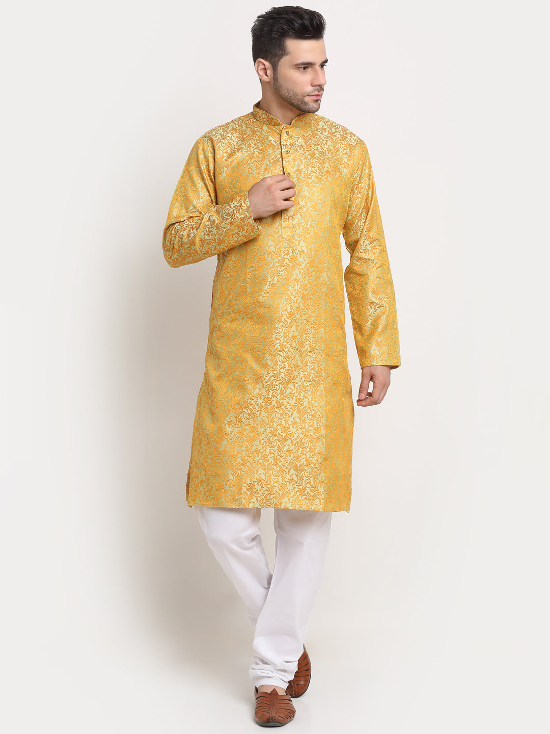 Men's Woven Design Silk Blend Kurta