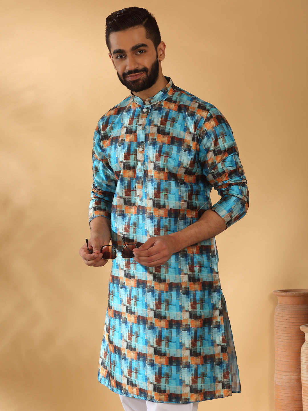 Silk Blend Abstract Printed Long sleeves Kurta