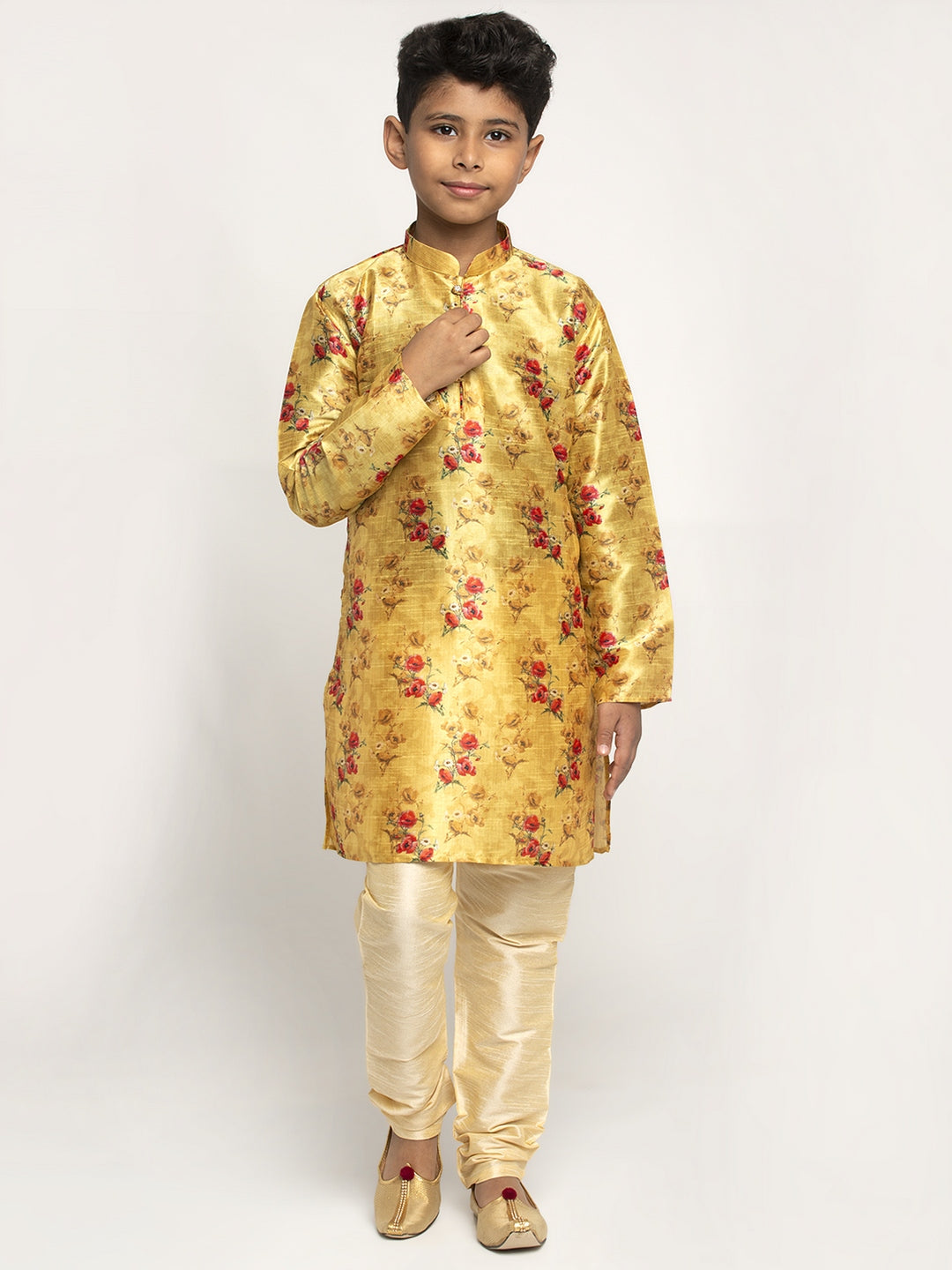 KRAFT INDIA Boy's Silk Blend Printed Kurta and Churidar