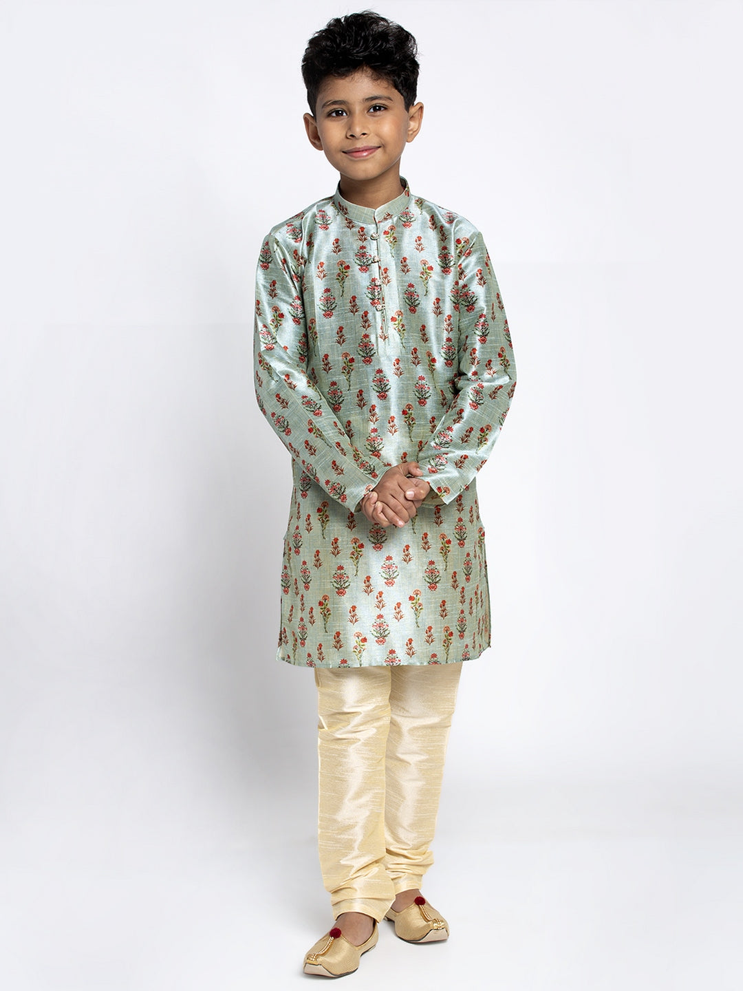 KRAFT INDIA Boy's Silk Blend Printed Kurta and Churidar