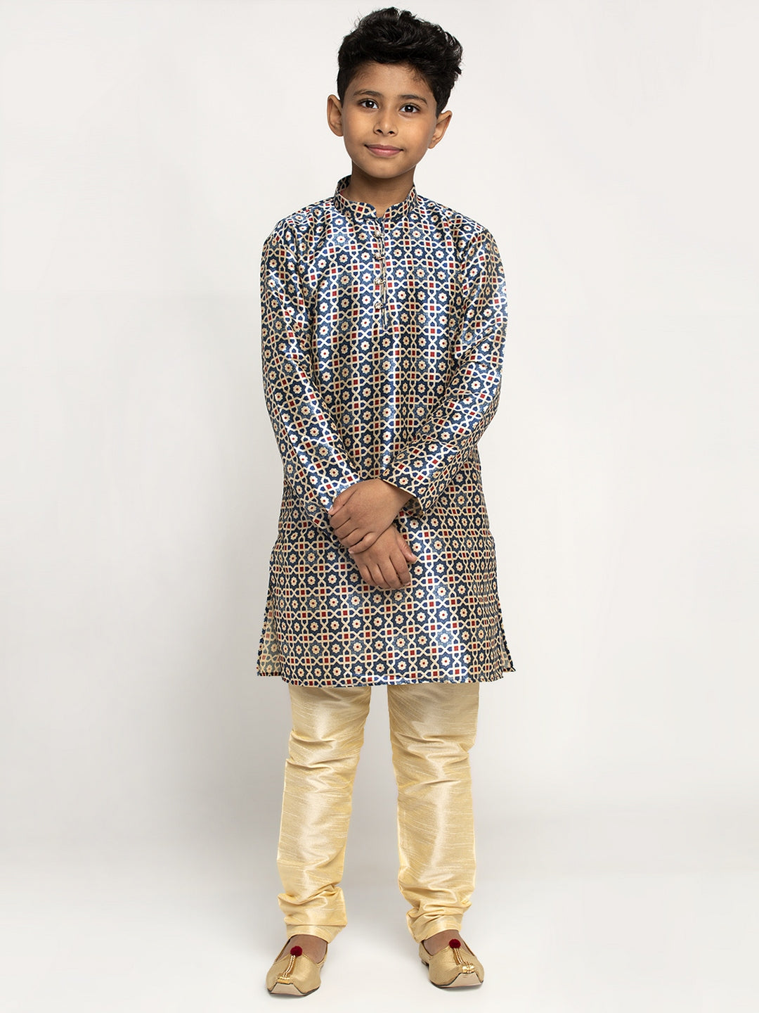 KRAFT INDIA Boy's Silk Blend Printed Kurta and Churidar