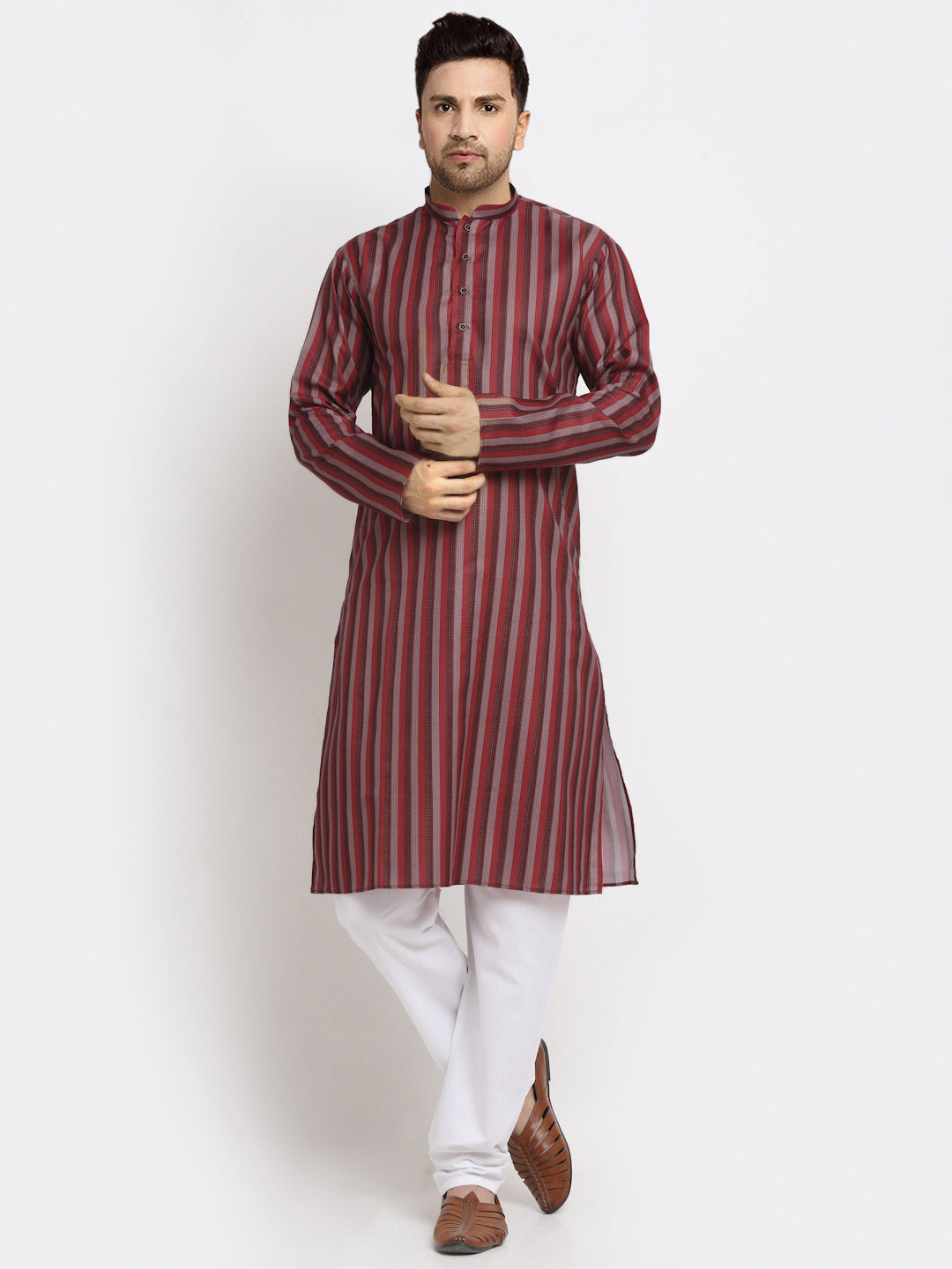 Men's Cotton Blend Broad Striped Kurta Pyjama Set