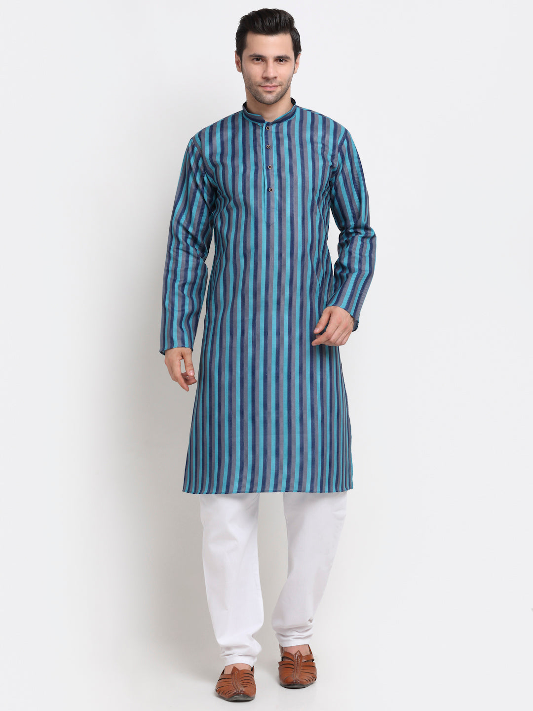 Men's Cotton Blend Broad Striped Kurta