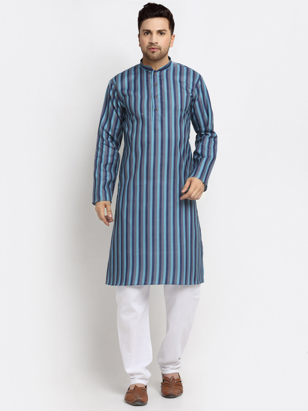 Men's Cotton Blend Broad Striped Kurta Pyjama Set