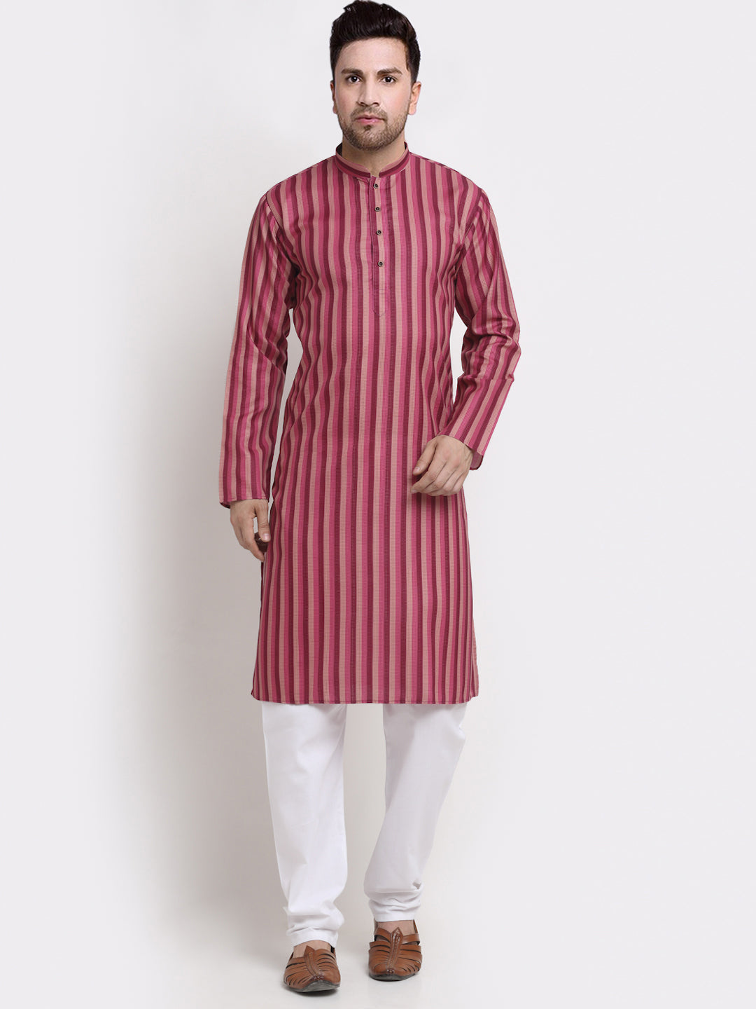 Men's Cotton Blend Broad Striped Kurta Pyjama Set