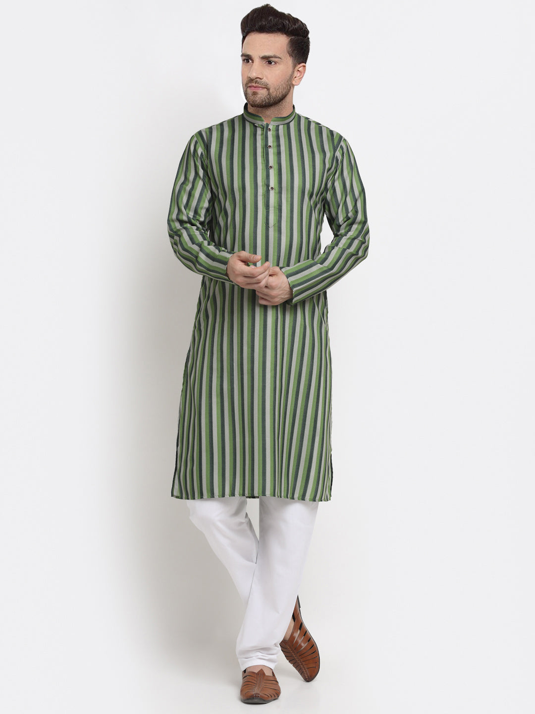 Men's Cotton Blend Broad Striped Kurta Pyjama Set