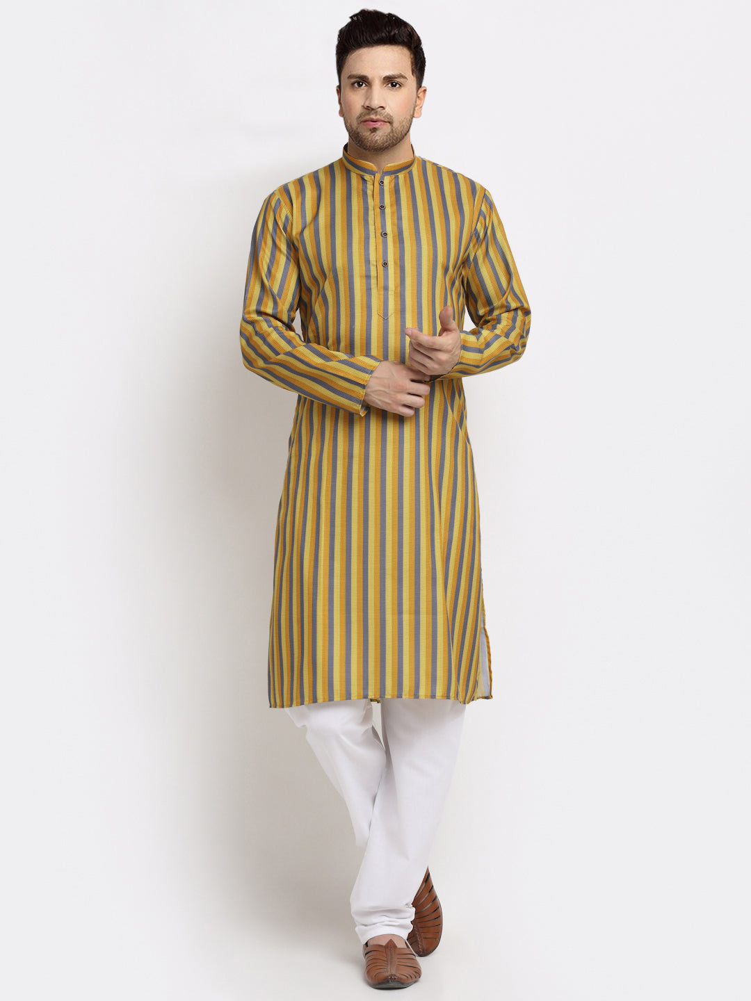 Men's Cotton Blend Broad Striped Kurta Pyjama Set