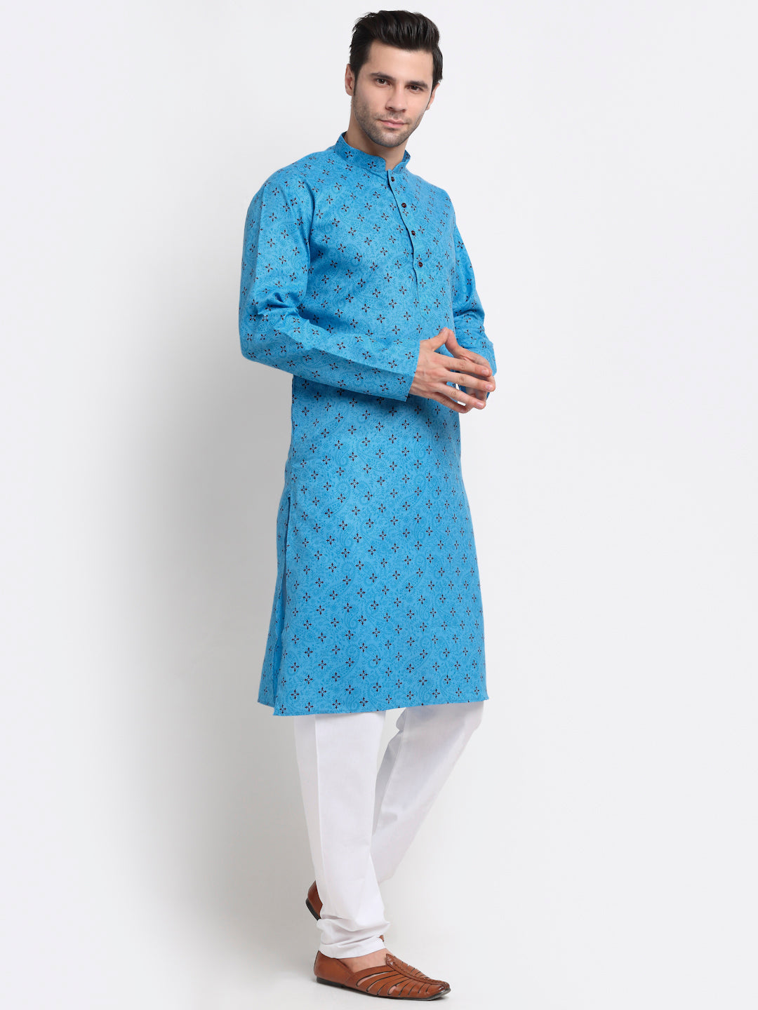 KRAFT INDIA Men Cotton Blend Floral Print Kurta Pyjama Set