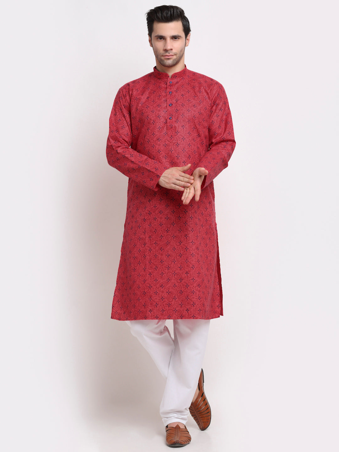 KRAFT INDIA Men Cotton Blend Floral Print Kurta Pyjama Set