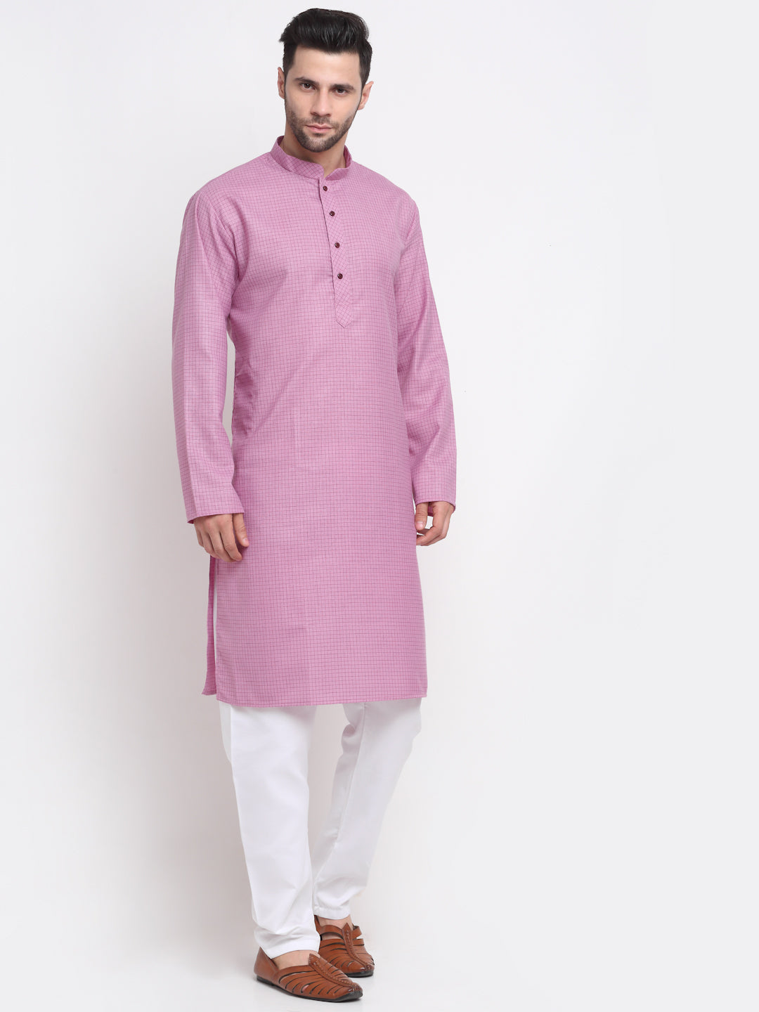 Men's Cotton Blend Bio Check Kurta Pyjama Set